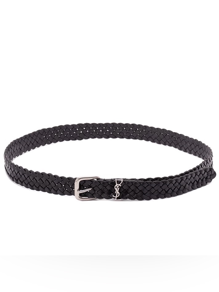 Saint Laurent Cassandre Ysl Logo Woven Leather Belt